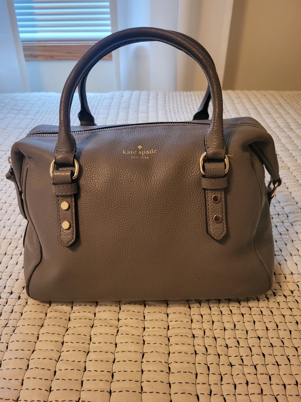 kate spade Pebbled Gray Leather Satchel with Gold Hardware
